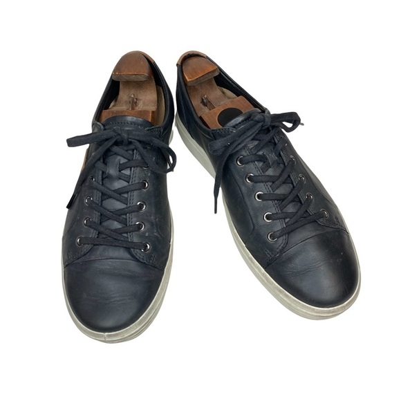 Ecco Black Leather Lace-Up Sneakers Sz 10 - Picture 1 of 11
